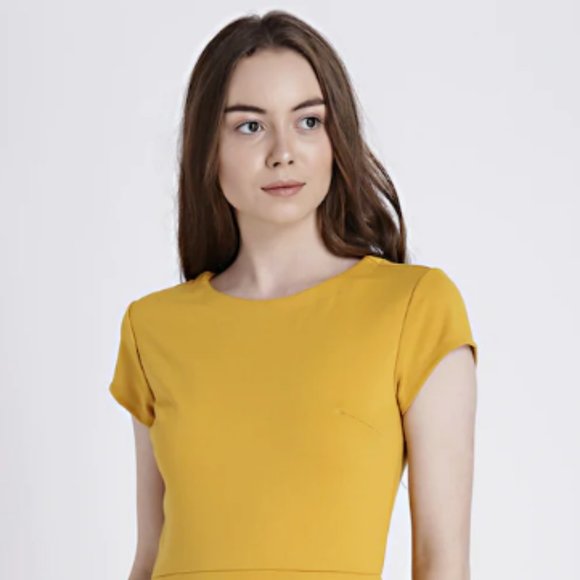 GAP Dresses Mustard Yellow Ruffled Hem Fit And Flare Dress Poshmark